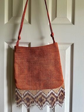 Viva Bags of California Orange Pink Beaded Fringe Shoulder Bag Purse Medium Size